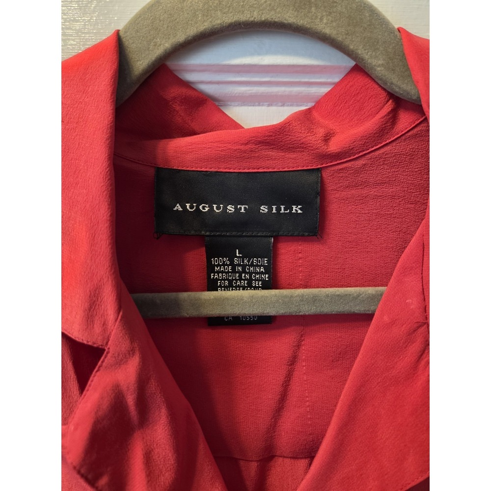 Vintage NWT OS August Silk Red Blouse Short Sleeve Shoulder Pads. Large - Picture 4 of 5